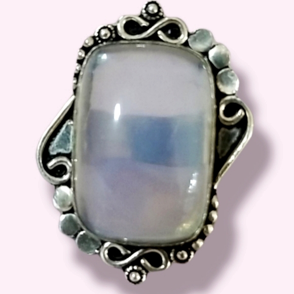 Hand Crafted Jewelry - Hand Crafted Milky Opal .925 Sterling Silver Statement Ring SZ 8 3/4